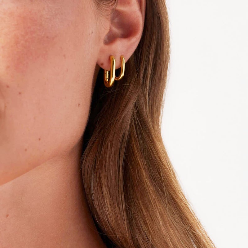 ALEXCRAFT Small Gold Hoop Earrings 4 Pairs 14k Gold Plated Hoop Earring Cubic Zirconia Hoop Earing Square Hoops Set for Women - Image 3