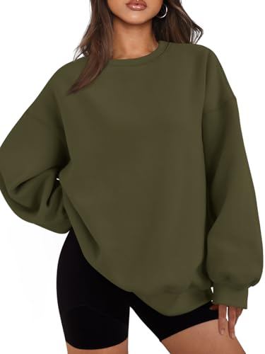 EFAN Womens Sweatshirts Hoodies Oversized Sweaters Crewneck Fleece Casual Tops Basic Comfy Fall Fashion Clothes 2025 Plus Size Maternity Workout Lounge Wear Winter Outfits ArmyGreen S - Image 5