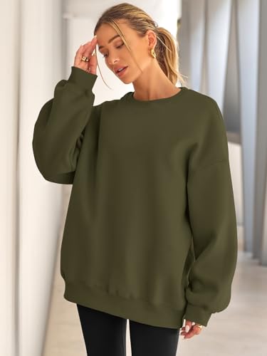 EFAN Womens Sweatshirts Hoodies Oversized Sweaters Crewneck Fleece Casual Tops Basic Comfy Fall Fashion Clothes 2025 Plus Size Maternity Workout Lounge Wear Winter Outfits ArmyGreen S - Image 2