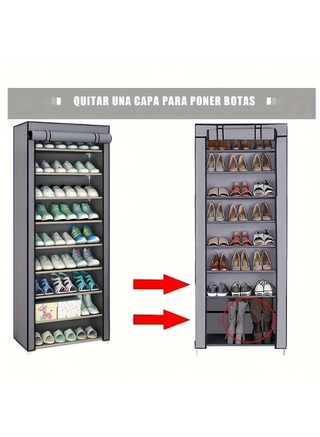 منظم رف أحذية 9 طبقات، رف أحذية محمول مع غطاء قماش غير منسوج، مناسب لخزانة ملابس ملابس الملابس والردهة وغرفة النوم ومدخل الممر - Image 5