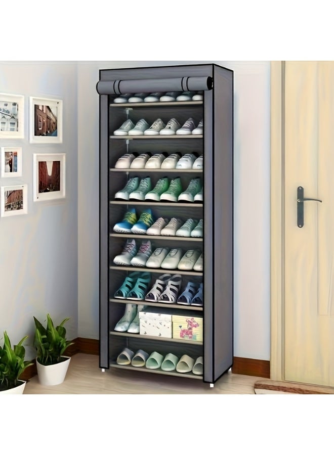 منظم رف أحذية 9 طبقات، رف أحذية محمول مع غطاء قماش غير منسوج، مناسب لخزانة ملابس ملابس الملابس والردهة وغرفة النوم ومدخل الممر - Image 1