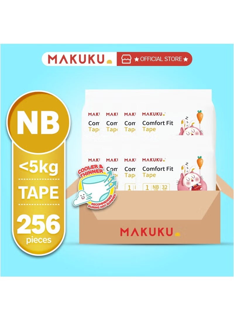 Makuku Comfort Fit Tape Diapers Size 1 0-5kg  0-2 months 256 Diapers 
