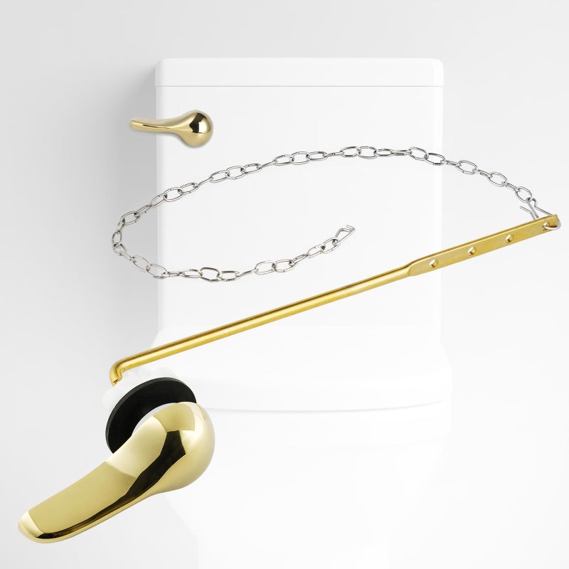 iFealClear Polished Gold Metal Universal Toilet Handle Replacement Kit Front Mount Toilet Tank Flush Lever Handle with Nut Lock Toilet Trip Lever Fits Most Toilets Sold Brass Material