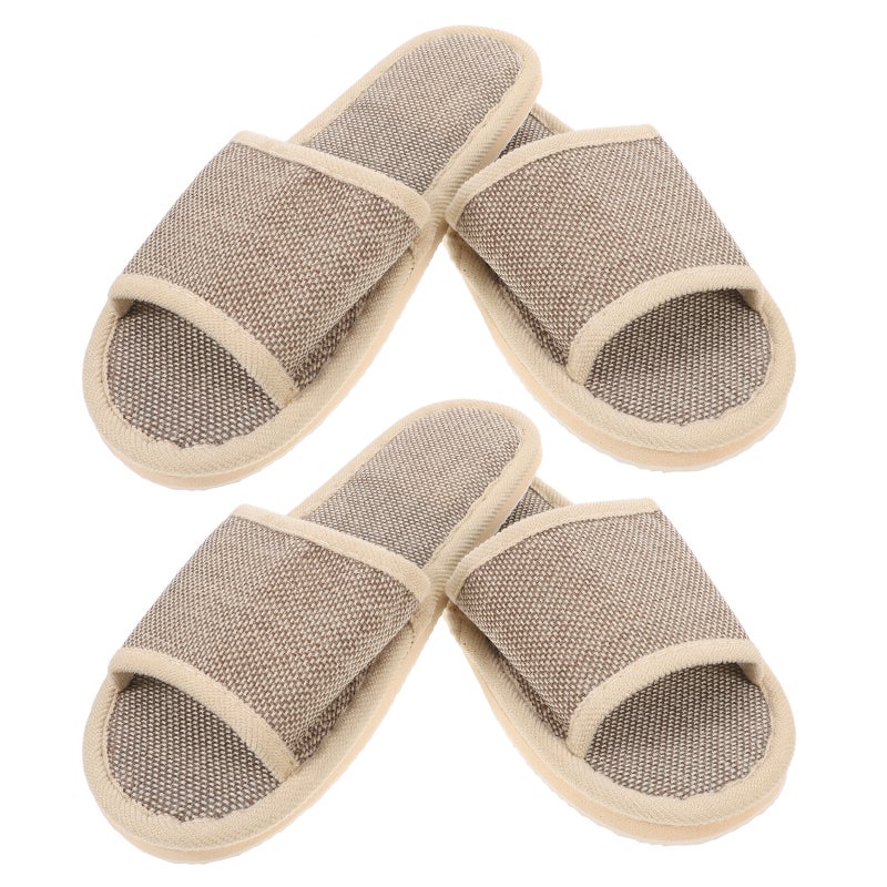 2 Pairs of 29cm Slippers Summer Anti Slip EVA Bottom Cotton Linen Slippers for Hotel Home (Beige) - Image 1