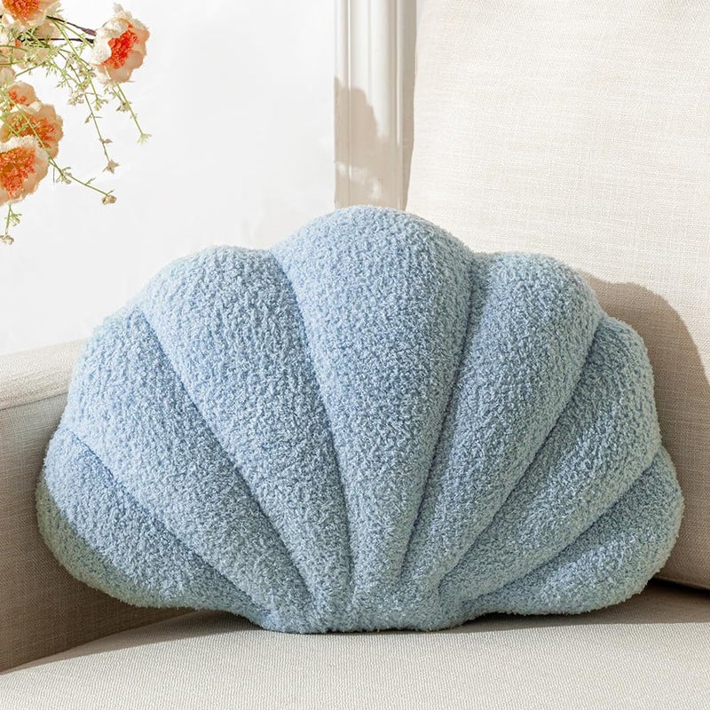 XIAIJIA Seashell Throw Pillows Shell Shaped Pillow Blue Sea Shell Pillows for Bed Seashell Decorative Pillow Soft Plush Pillow Sea Couch Decoration(13 X 10 inch) - Image 1