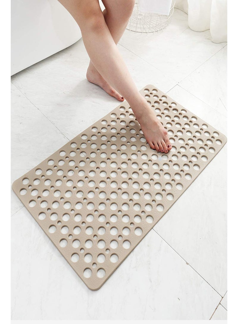 Non Slip Shower Mats Bath Mat Anti Mould TPE Bathroom Bathtub Mat Floor Shower Mats Anti Slip Antibacterial with Suction Cups & Drainage hole Perfect for Everyone Safety Khaki 16.9" x 29.5"/43 x 75cm - Image 1