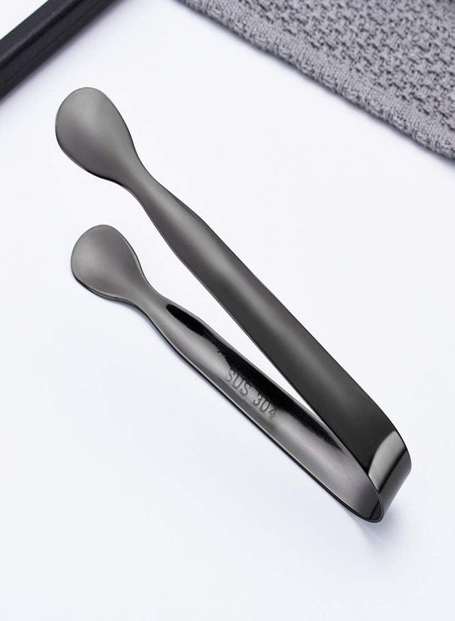 DPWOUM Stainless Steel Mini Ice Tongs Sugar Cubes Tongs Serving Tongs with Smooth Edge for Tea Party,Coffee Bar Cooking Utensils (Black) - Image 1