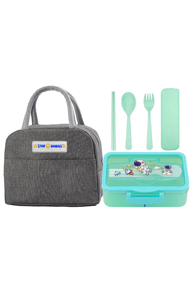 STAR BABiES Star babies pack of 3 combo - Insulated lunch bag and 4 compartment lunch box with organic cuttlery set.