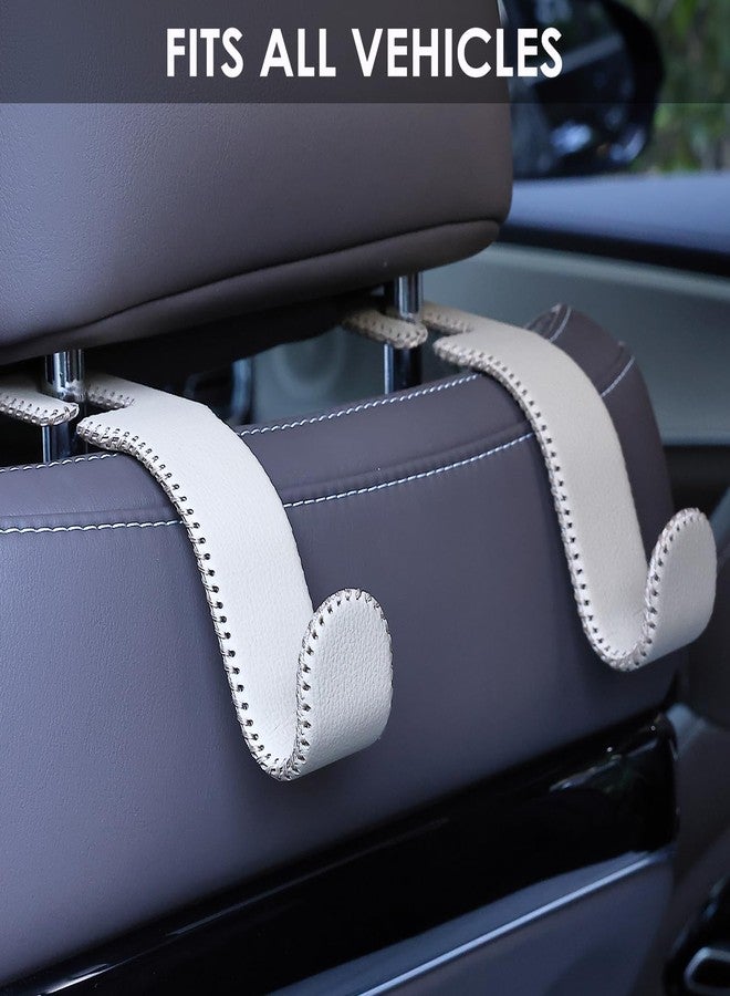 AMVOYOA Leather Car Hooks for Headrest - Fully Leather-Wrapped U-Shaped Purse Holder for Car, Flexible Seat Back Organizer & Durable Car Accessories for Purses, Bags, Coats & More (Beige, 2 Pack) - Image 2