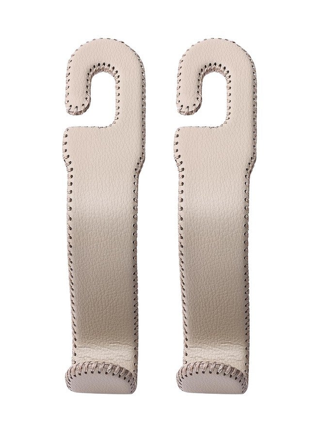 AMVOYOA Leather Car Hooks for Headrest - Fully Leather-Wrapped U-Shaped Purse Holder for Car, Flexible Seat Back Organizer & Durable Car Accessories for Purses, Bags, Coats & More (Beige, 2 Pack) - Image 1