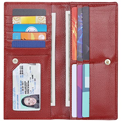 Lavemi Ultra Slim Thin Leather Women Wallet RFID Blocking Credit Card Holder Bifold Long Ladies Billfold (Wine Red) - Image 1
