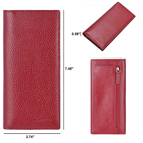 Lavemi Ultra Slim Thin Leather Women Wallet RFID Blocking Credit Card Holder Bifold Long Ladies Billfold (Wine Red) - Image 4