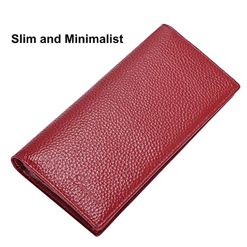 Lavemi Ultra Slim Thin Leather Women Wallet RFID Blocking Credit Card Holder Bifold Long Ladies Billfold (Wine Red) - Image 2