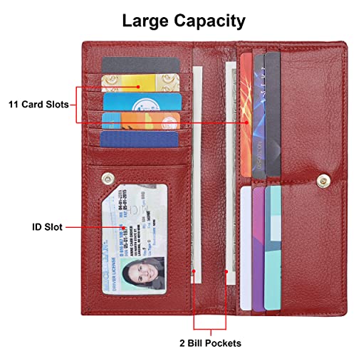 Lavemi Ultra Slim Thin Leather Women Wallet RFID Blocking Credit Card Holder Bifold Long Ladies Billfold (Wine Red) - Image 3