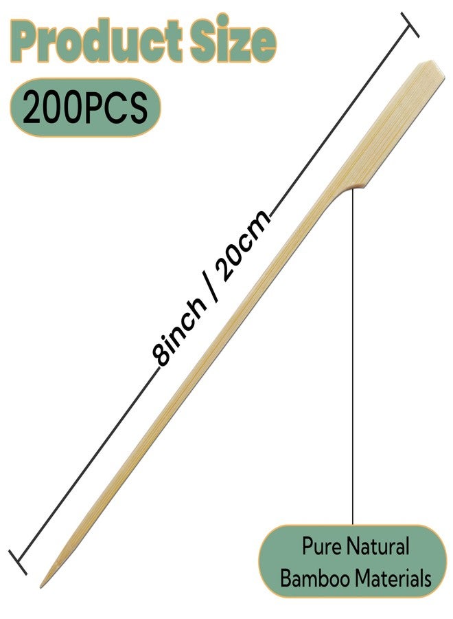 XMZY 8 Inch Bamboo Skewers 200 PCS Kabob Skewers Grilling Bamboo Sticks for Fruit Kabobs Wooden Paddle for BBQ (8 Inch) - Image 2