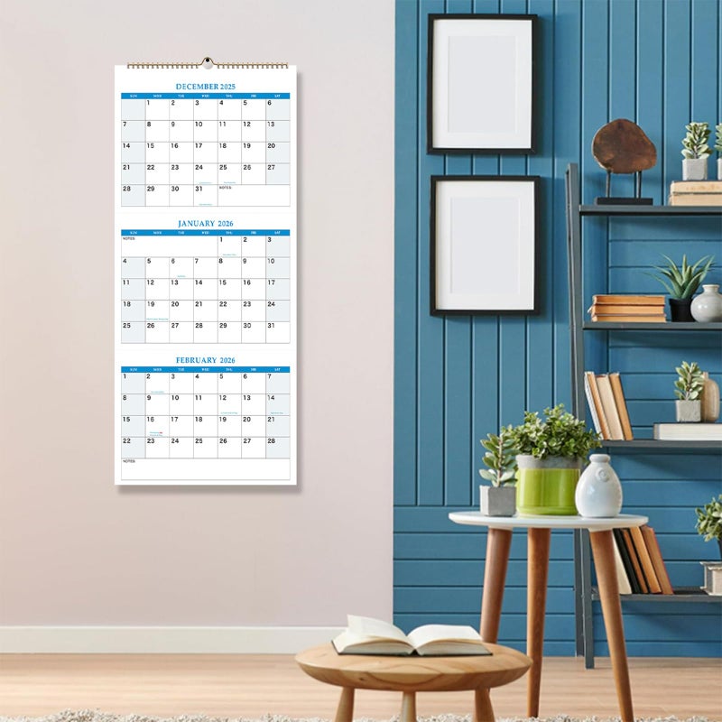 Dayvorax 2026 Wall Calendar - 3 Month Calendar 2026 Vertical, Dec 2025 - Jan 2027, 3 Month Wall Calendar, 11 x 26 In Open, 2026 Calendar with Large Print, Holidays, Thick Paper, large blocks & Notes - Image 2
