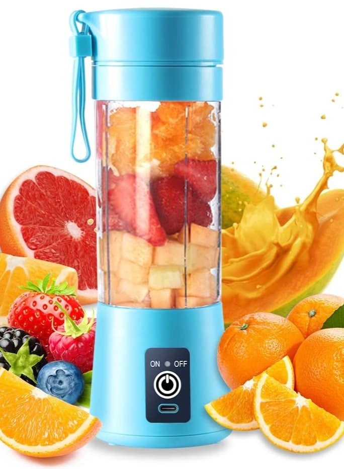 ELTRAZONE Portable Blender Cup,Electric USB Juicer Blender,Mini Blender Portable Blender For Shakes and Smoothies, Juice,380ml, Six Blades Great for Mixing,Bule  - Image 1