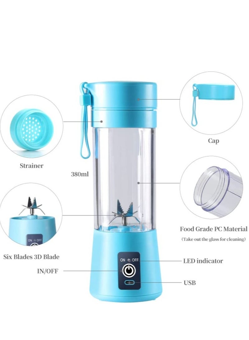 ELTRAZONE Portable Blender Cup,Electric USB Juicer Blender,Mini Blender Portable Blender For Shakes and Smoothies, Juice,380ml, Six Blades Great for Mixing,Bule  - Image 4