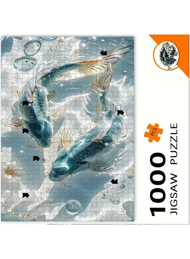 1000pcs Lucky Koi Fish Jigsaw Puzzle Blue Golden Aquatic Art Challenging Family Game Night Gift - Image 2