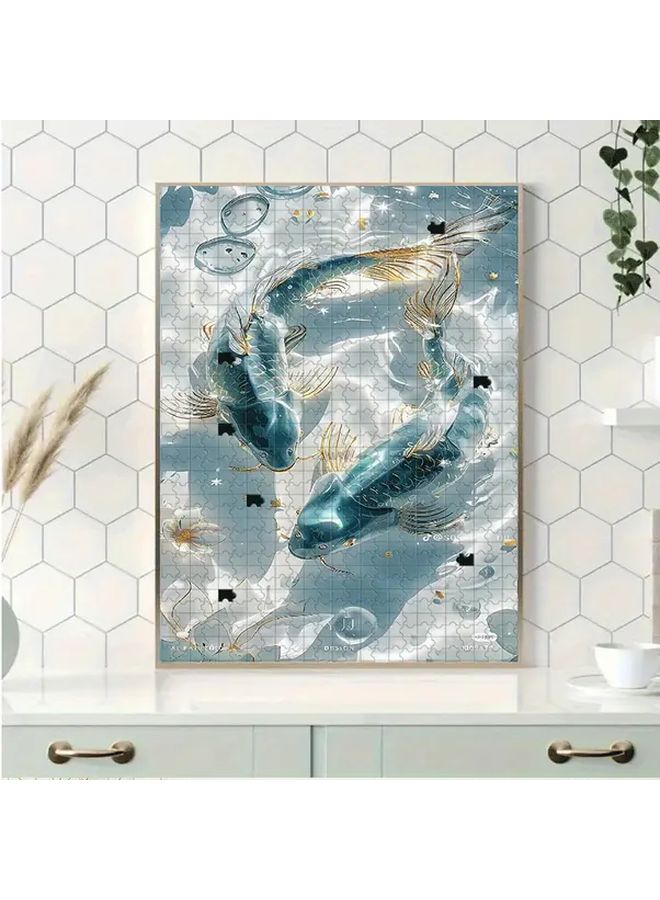 1000pcs Lucky Koi Fish Jigsaw Puzzle Blue Golden Aquatic Art Challenging Family Game Night Gift - Image 5