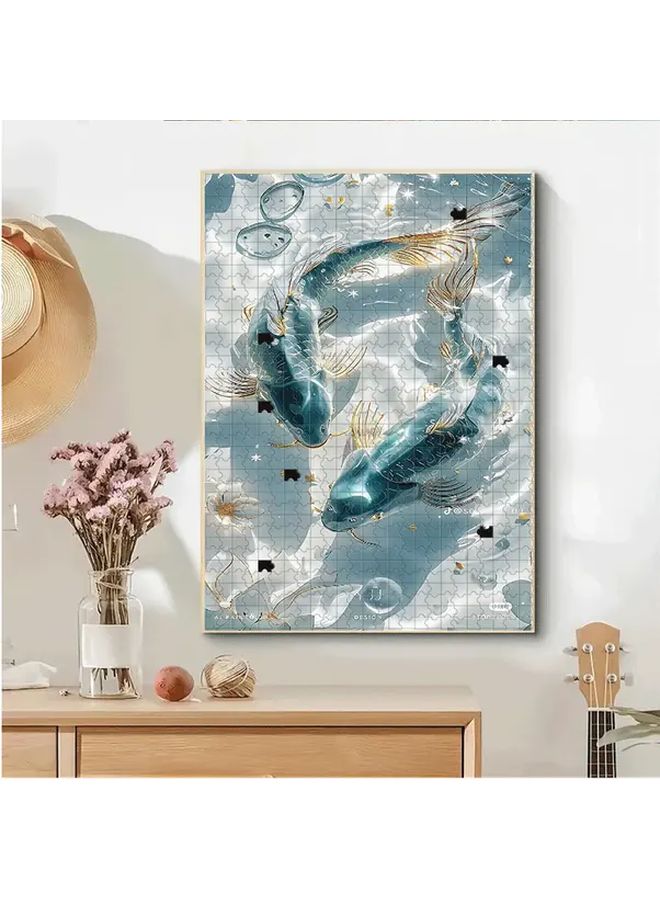 1000pcs Lucky Koi Fish Jigsaw Puzzle Blue Golden Aquatic Art Challenging Family Game Night Gift - Image 3