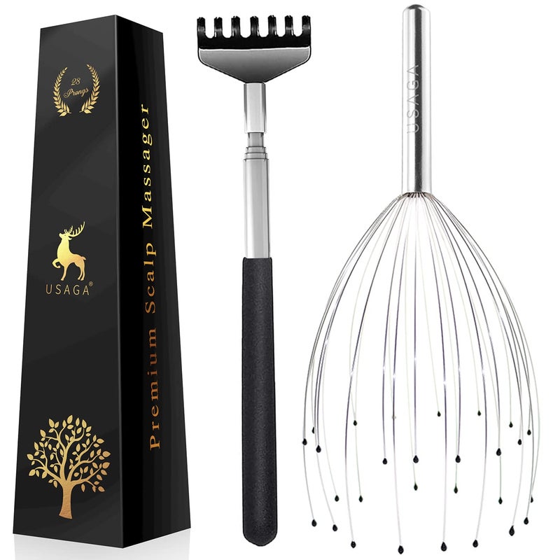 USAGA 28 Fingers (3rd Generation) Head Massager, Scalp Massager, Head Scratcher, Extendable Back Scratcher for Stress Relief, Hair Stimulation and Body Relaxing - Image 1