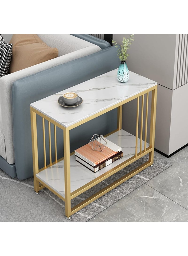 DubaiGallery Simple and modern marble pattern top coffee table with gold metal frame Two tiers of shelving space for storage and display Suitable for use in living room - Image 1