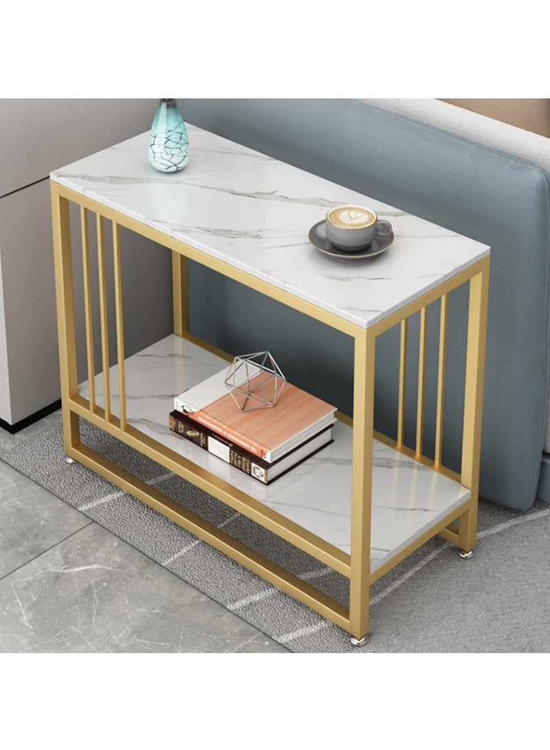 DubaiGallery Simple and modern marble pattern top coffee table with gold metal frame Two tiers of shelving space for storage and display Suitable for use in living room - Image 2