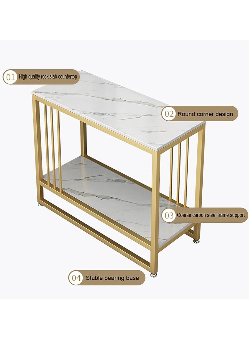 DubaiGallery Simple and modern marble pattern top coffee table with gold metal frame Two tiers of shelving space for storage and display Suitable for use in living room - Image 3