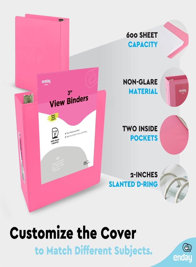 Enday 3 Inch Binder (2 Pack) Pink and Purple 3 Ring Binder 3 inch, Clear View Cover with 2 Inside Pockets, Three Ring Binders for Home, Office and School Supplies - Enday - Image 4