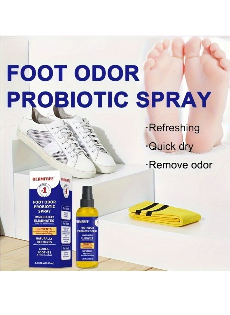 DERMFREE - 100ml Foot Odor Probiotic Spray Foot Odor Remover Spray Immediately Eliminates and Prevent Odor from Returning Cool Refresh Foot and Shoe Deodorant Spray with Castor Seed Oil and Mint Odor Eliminator - Image 1