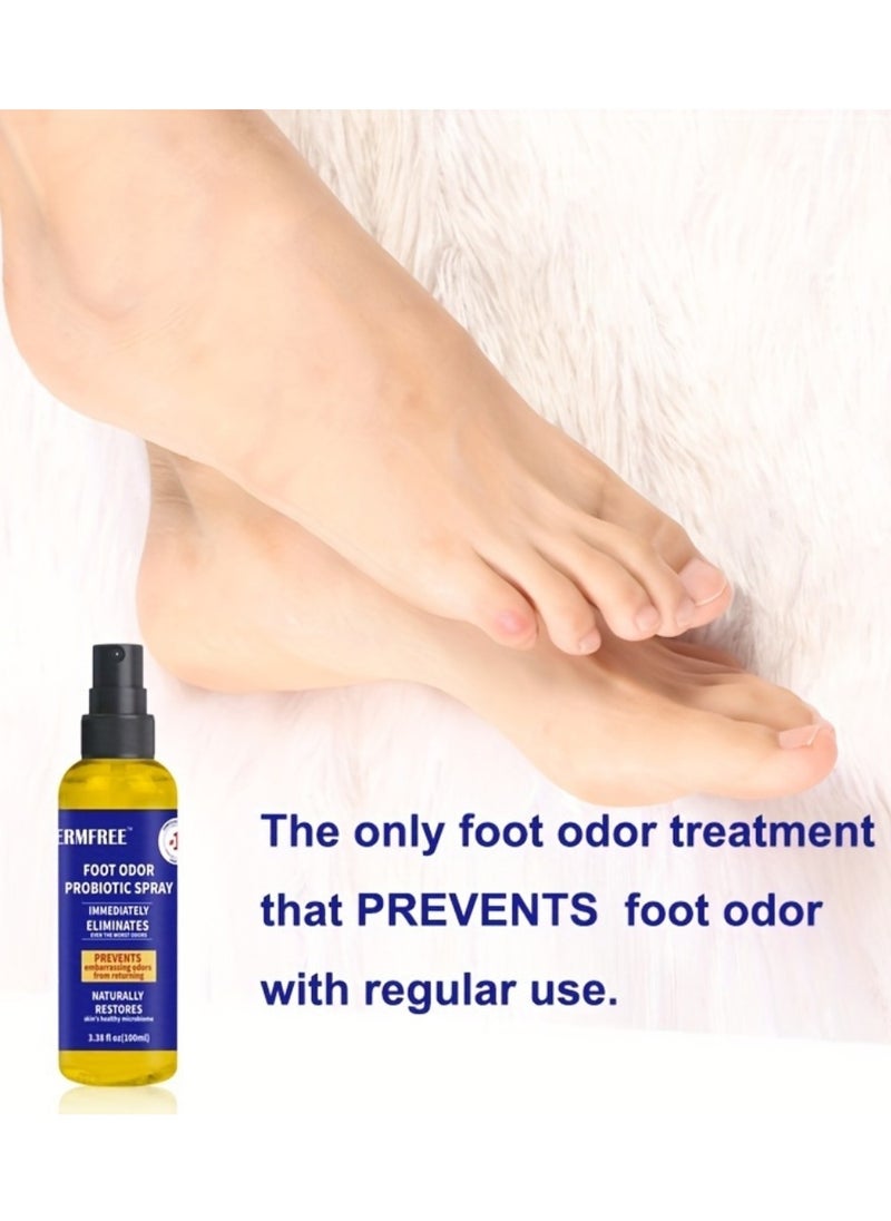 DERMFREE - 100ml Foot Odor Probiotic Spray Foot Odor Remover Spray Immediately Eliminates and Prevent Odor from Returning Cool Refresh Foot and Shoe Deodorant Spray with Castor Seed Oil and Mint Odor Eliminator - Image 1