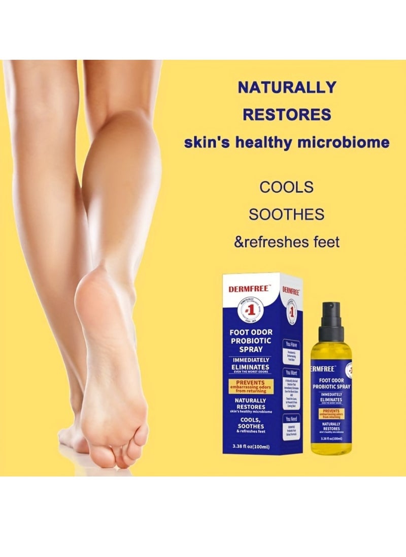 DERMFREE - 100ml Foot Odor Probiotic Spray Foot Odor Remover Spray Immediately Eliminates and Prevent Odor from Returning Cool Refresh Foot and Shoe Deodorant Spray with Castor Seed Oil and Mint Odor Eliminator - Image 1