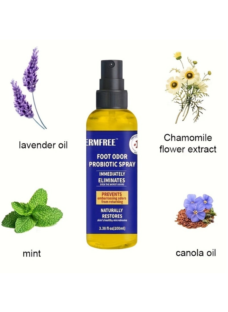 DERMFREE - 100ml Foot Odor Probiotic Spray Foot Odor Remover Spray Immediately Eliminates and Prevent Odor from Returning Cool Refresh Foot and Shoe Deodorant Spray with Castor Seed Oil and Mint Odor Eliminator - Image 1