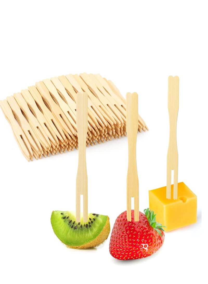 لافيش - عبوة من ١٠٠ قطعة | شوك فاكهة خشبية من الخيزران - أعواد طعام كوكتيل ثنائية الشوكة للاستخدام مرة واحدة | أسياخ صديقة للبيئة ذات أطراف حادة للمقبلات والحلويات والحفلات وخدمات الطعام - Image 1