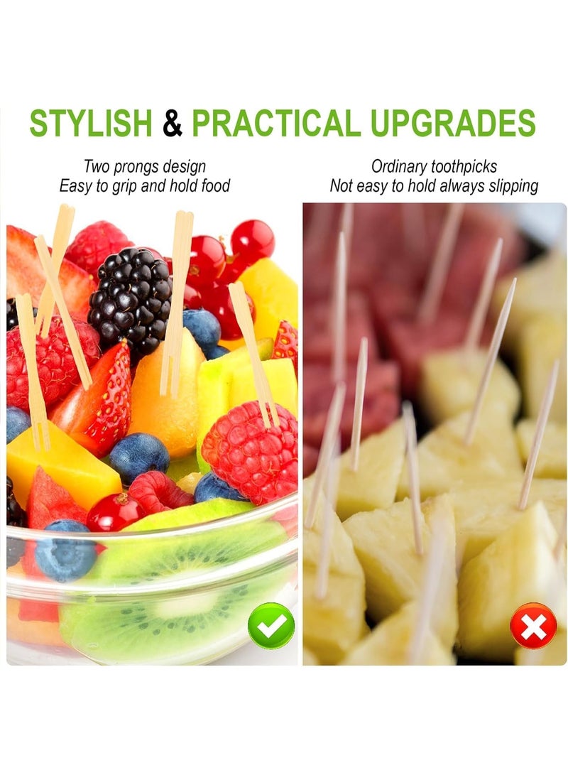 لافيش - عبوة من ١٠٠ قطعة | شوك فاكهة خشبية من الخيزران - أعواد طعام كوكتيل ثنائية الشوكة للاستخدام مرة واحدة | أسياخ صديقة للبيئة ذات أطراف حادة للمقبلات والحلويات والحفلات وخدمات الطعام - Image 4