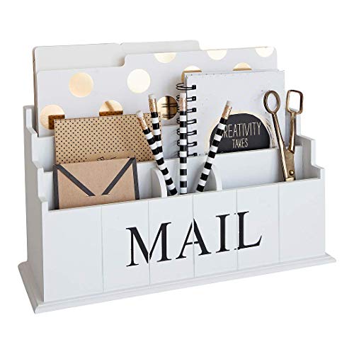 BLU MONACO White Wooden Mail Organizer – 3-Tier White Desk Organizer – Rustic Country Mail Sorter for Kitchen Countertop or Office Use - Image 1