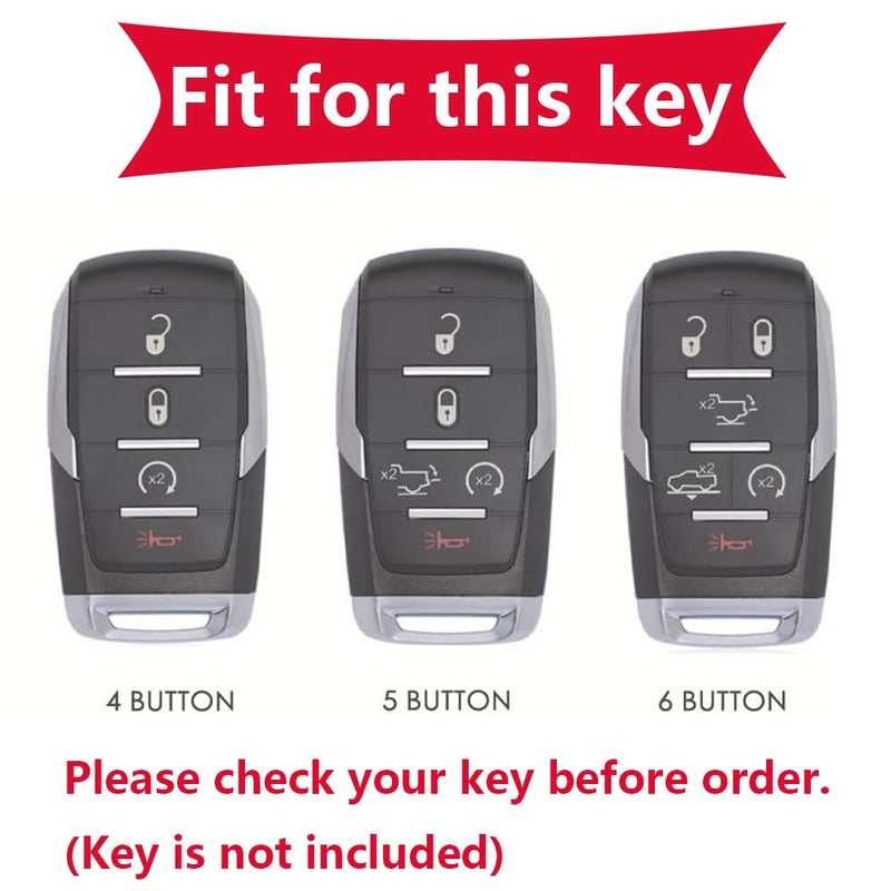 KUNIO Leather Key Case Fits Dodge RAM 1500/2500/TRX 2021/2020 Jeep Grand Cherokee Chrysler Couve Dodge 5 Button Black - Image 2