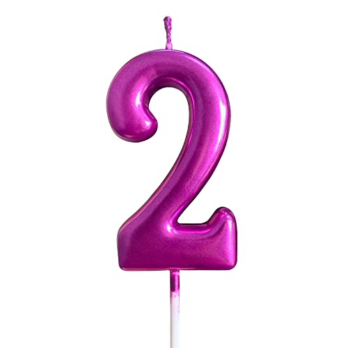 XNOVA 2nd Birthday Candle Two Years Purple Happy Birthday Number 2 Candles for Cake Topper Decoration for Party Kids Adults Numeral 20 23 12 26 29 21 27 62 25 - Image 1