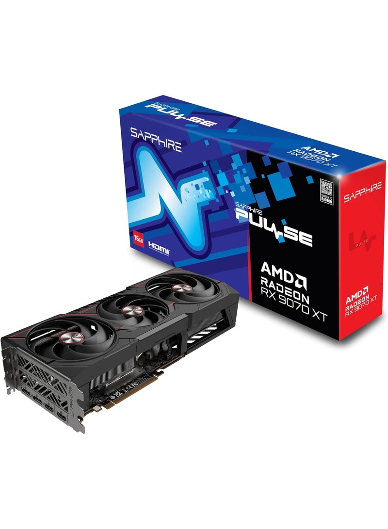 Sapphire Pulse AMD Radeon™ RX 9070 XT 16GB GDDR6 Graphics Card - PCIe 5.0, 2970 MHz Boost Clock, 64 Compute Units, 64MB Infinity Cache, 4K/8K Resolution Support, Tri-X Cooling, AV1 Encode/Decode, FreeSync, HDMI 2.1, DisplayPort 2.1, 304W Power Consumption - Image 1