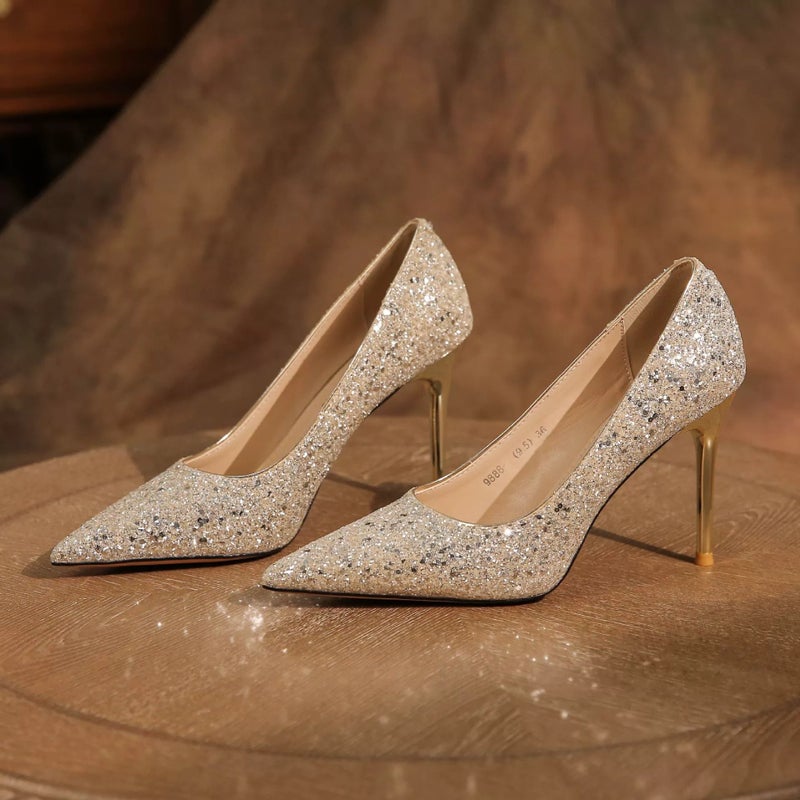 Pumps Pointed Toe Stiletto Silver Women's Shoes - Image 2