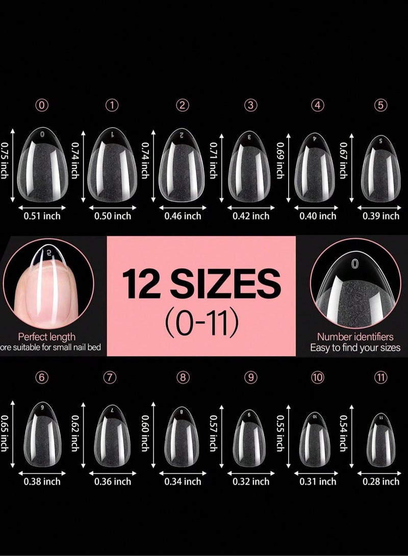 240pcs Pre-Shaped Acrylic Gel Nail Tips - Semi-Matte Full Cover Clear Jelly Press-On False Nails, Short Almond French Design, DIY Nail Extension Kit for Home and Salon Use - Image 4