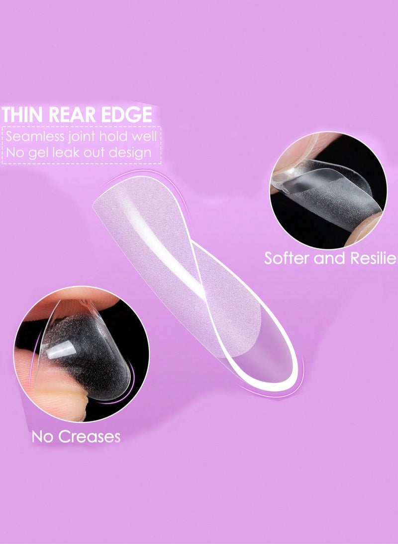 240pcs Pre-Shaped Acrylic Gel Nail Tips - Semi-Matte Full Cover Clear Jelly Press-On False Nails, Short Almond French Design, DIY Nail Extension Kit for Home and Salon Use - Image 2