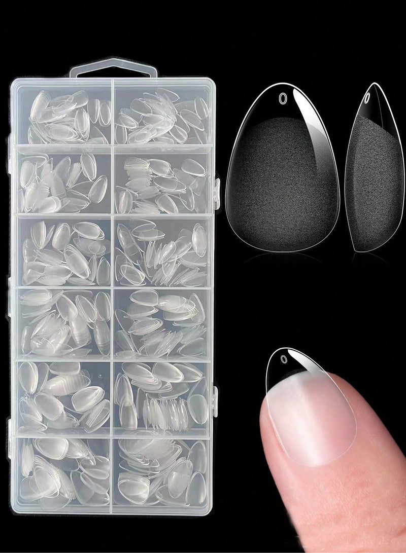 240pcs Pre-Shaped Acrylic Gel Nail Tips - Semi-Matte Full Cover Clear Jelly Press-On False Nails, Short Almond French Design, DIY Nail Extension Kit for Home and Salon Use - Image 1