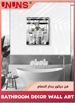 UNUNS Wall Art,Farmhouse Bathroom Decor Canvas Wall Art,Funny Donkey Pictures Poster Canvas Wall Art,Donkey Sitting In Toilet Reading Newspaper Painting For Toilet Bathroom Animals Artwork,Framed 30x42cm  - Image 5