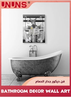UNUNS Wall Art,Farmhouse Bathroom Decor Canvas Wall Art,Funny Donkey Pictures Poster Canvas Wall Art,Donkey Sitting In Toilet Reading Newspaper Painting For Toilet Bathroom Animals Artwork,Framed 30x42cm  - Image 2