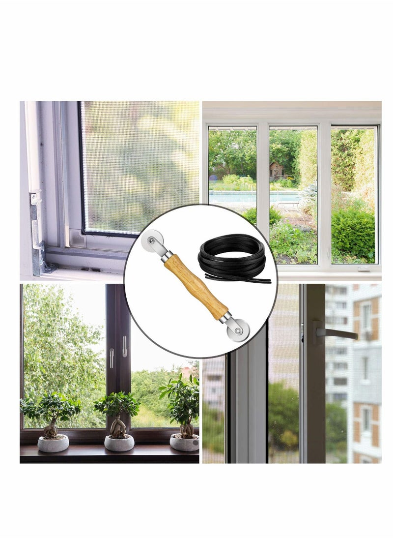 Excefore - Screen Retainer Spline Screen Rolling Tool with Wood Handle and Steel Wheels Spline Repair Roller Tool Kit for Installing Rolling Window and Door Screens (0.12 Inch x 26 Feet) - Image 1
