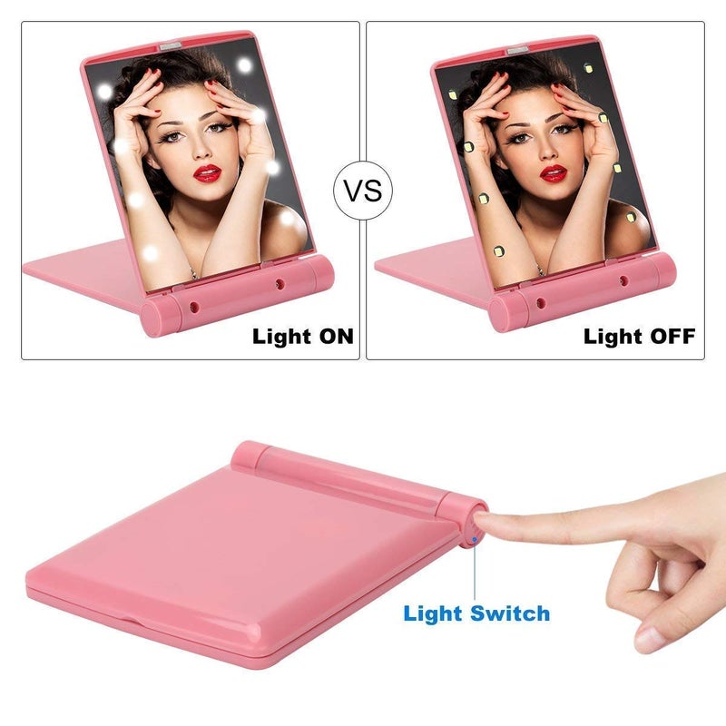 YONIMI Portable Folding Makeup Mirror with LED Lights Compact Handheld Multicolor Pack of 1 Pcs - Image 2