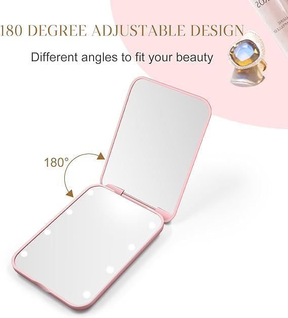 YONIMI Portable Folding Makeup Mirror with LED Lights Compact Handheld Multicolor Pack of 1 Pcs - Image 3