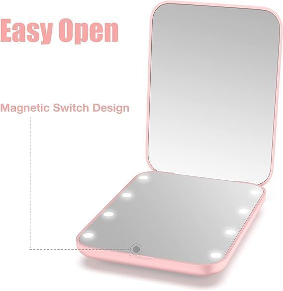 YONIMI Portable Folding Makeup Mirror with LED Lights Compact Handheld Multicolor Pack of 1 Pcs - Image 4